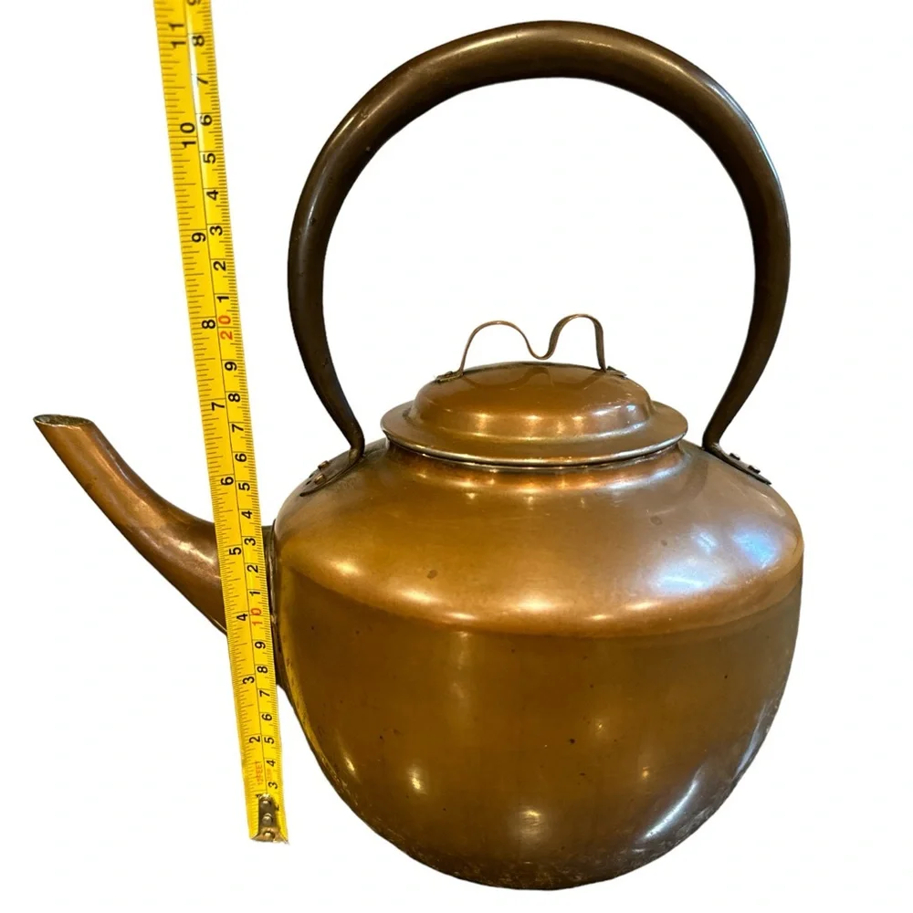 VTG Tin Lined Copper Bell Shaped Tea Kettle Rustic Farmhouse Primitive Patina